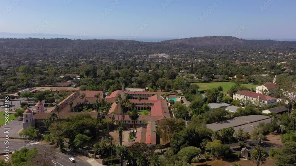Old Mission Santa Barbara birds-eye view from drone. Old Mission Santa Barbara birds-eye view from drone.
