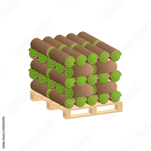 Turf Rolls.Lawn rolls on pallet.Vector isometric and 3D view.