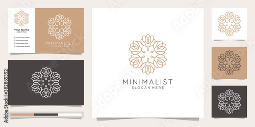nature minimalist Simple and elegant floral monogram template, elegant line art logo design,business card vector illustration.Premium Vector