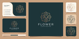 logo Minimalist elegant flower rose luxury beauty salon, fashion, skin care, cosmetic, yoga and spa products with business card.Premium Vector