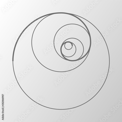 Abstract illustration with golden ratio on gray background. Art&gold. Spiral pattern. Line drawing. Vector illustration.