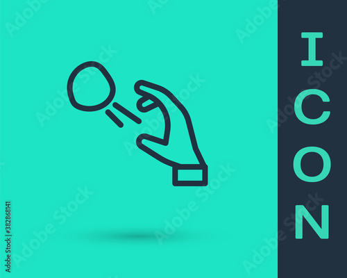 Black line Hooligan shooting small stones icon isolated on green background. Demonstrator. Vector.