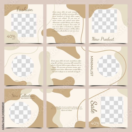 Set of minimalist social media post template design. Editable vector puzzle background with photo collage. Usable for social media feed, and background.