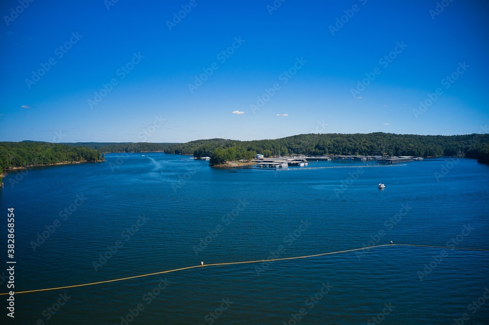 Aerial view of Lake Allatoona on a beautiful sunny day shot by a drone