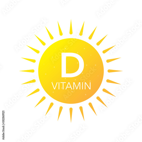Vitamin D in sun on white backdrop. UV elements. Vector illustration.