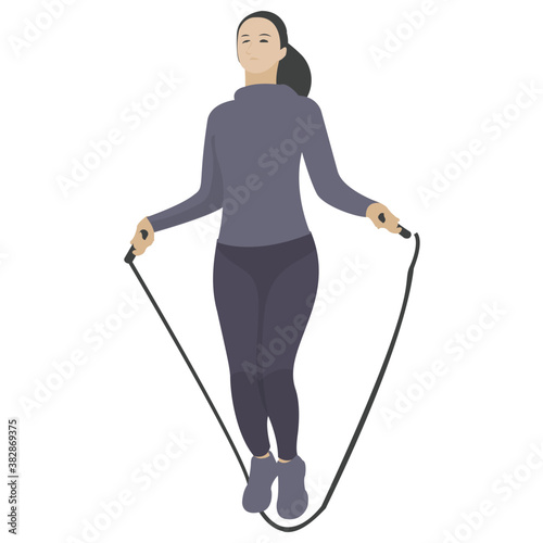 
Girl doing workout, skipping rope flat icon 
