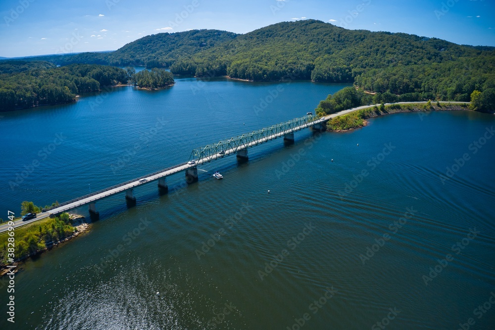 Aerial view of the old Bethany bridge on lake Allatoona on way to Red top mountain in Georgia