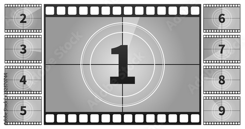 A classic movie countdown frame at the numbers. Vector illustration.