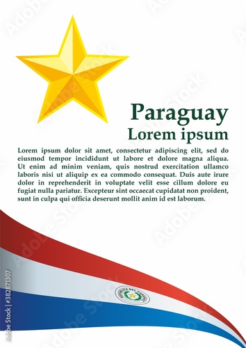 Flag of Paraguay, Republic of Paraguay. Template for award design, an official document with the flag of Paraguay. Bright, colorful vector illustration.