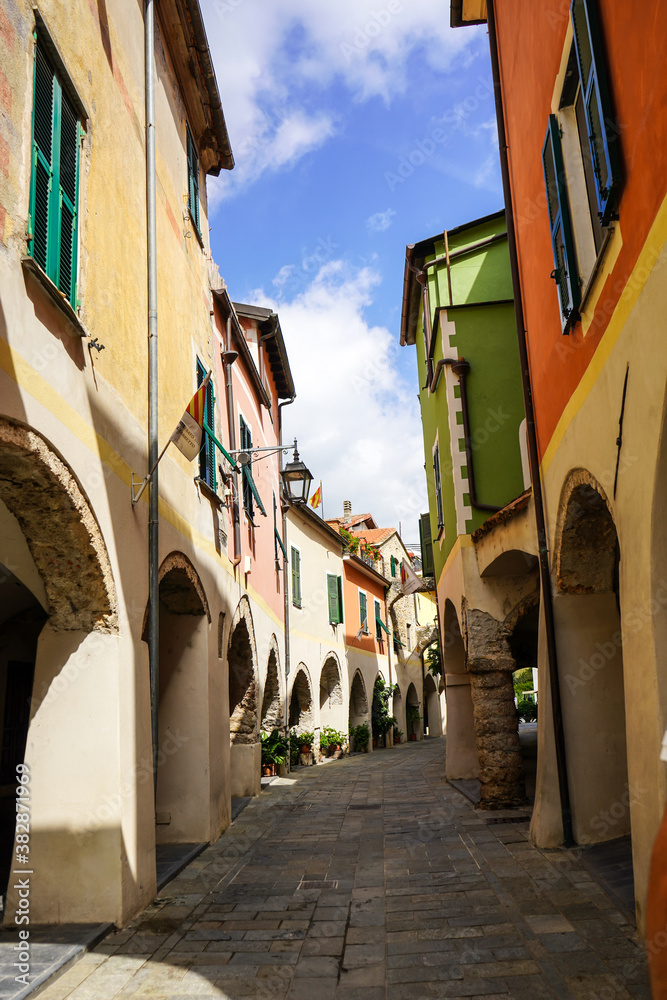 Fototapeta premium narrow street in old town Zuccarello, Savona, Italy