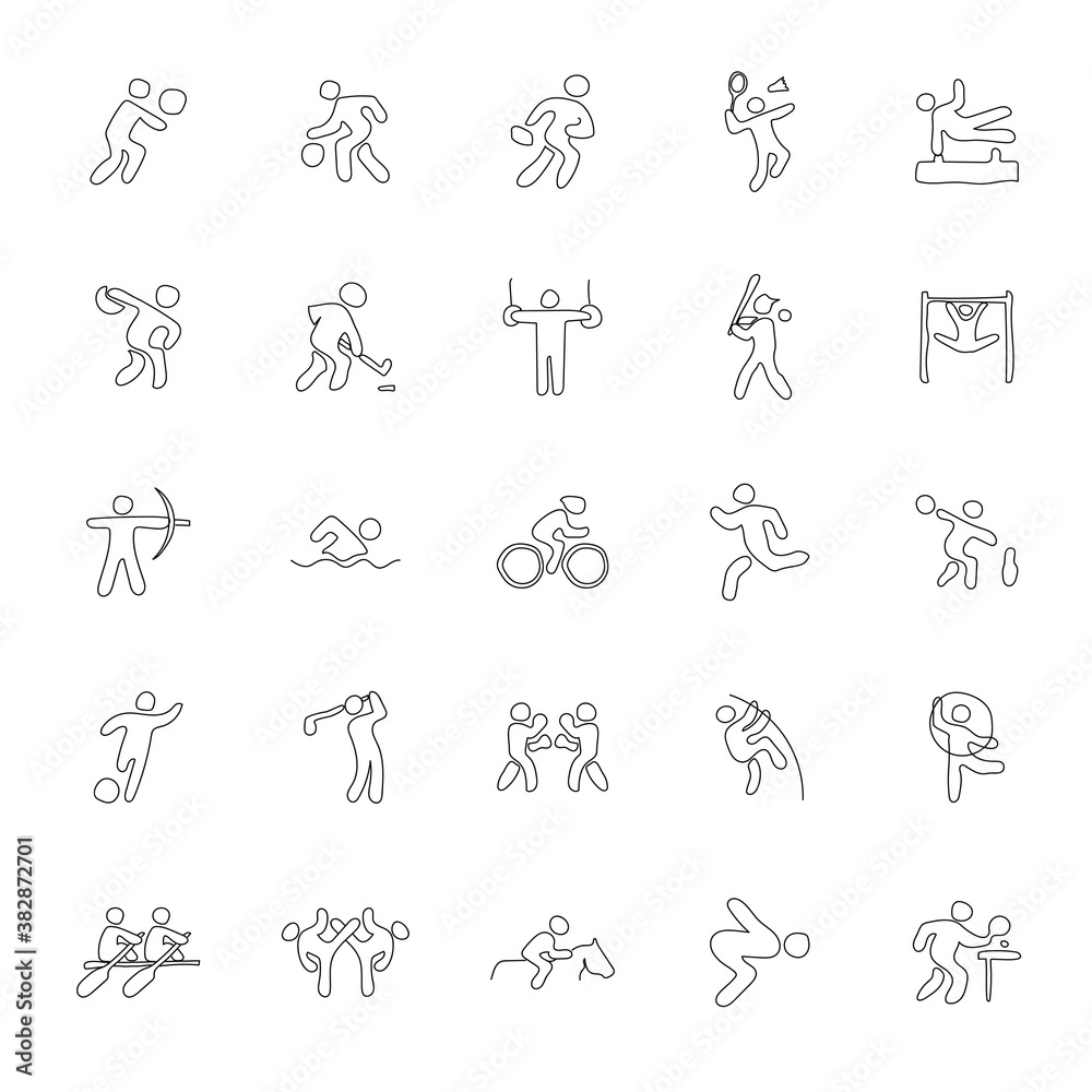 sport hand drawn linear doodles isolated on white background. sport icon set for web and ui design, mobile apps and print products sport hand drawn linear doodles isolated on white background. sport icon set for web and ui design, mobile apps and print products