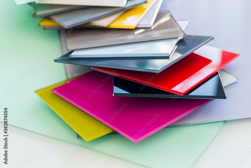 Glass pieces of different colors. A material called Lacobel used for interior design Glass pieces of different colors. A material called Lacobel used for interior design