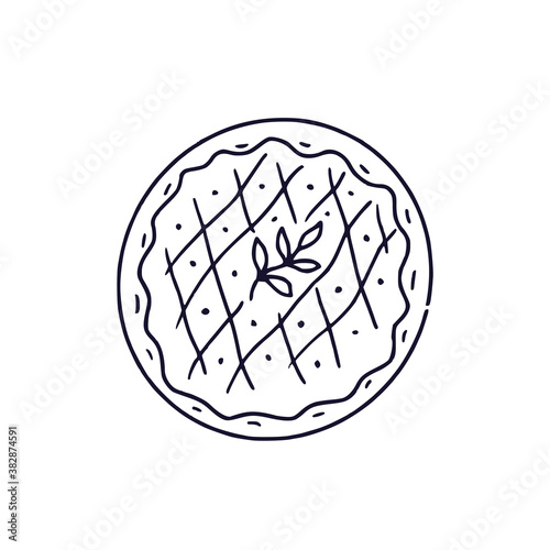 Pie icon. Homemade bakery logo in line art. Top view.