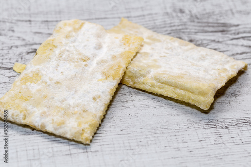 traditional sweet crisp pastry, deep fried for Carnaval, Italian chiacchiere 