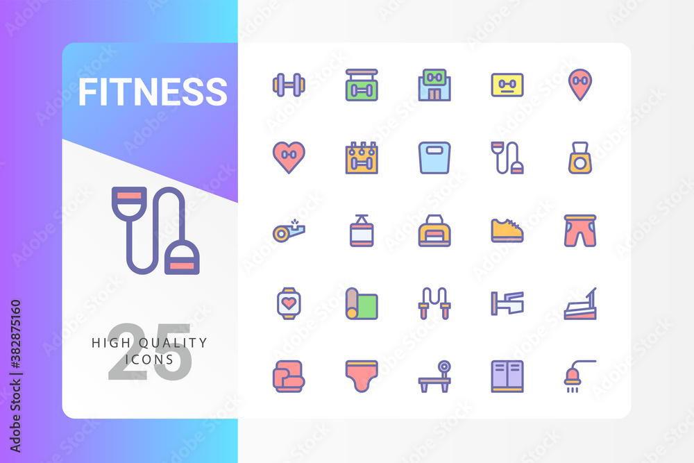 Fitness icon pack for your web site design, logo, app, UI. Vector graphics illustration and editable stroke. EPS 10.