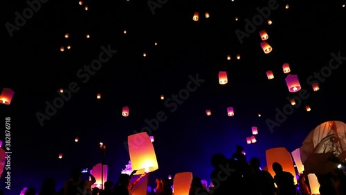 Sky lanterns, flying lanterns, floating lanterns, hot-air balloons Loy Krathong Festival in Chiang Mai Thailand. photo