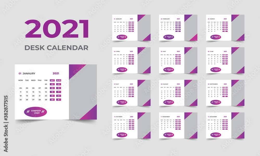 Creative Desk Calendar design 2021 template Creative Desk Calendar design 2021 template