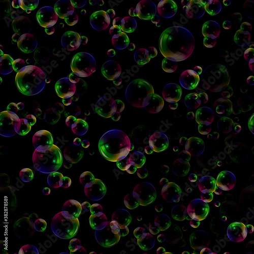 Seamless pattern with Shampoo stripe of realistic water bubbles. Cleaning liquid soap foam, shampoo bubbles in bath or shower.