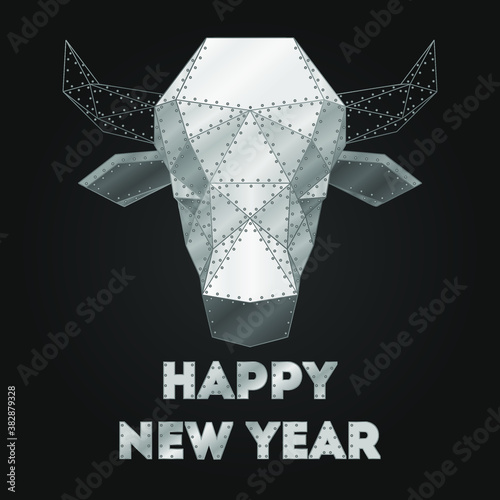 Symbol of 2021, metal white bull