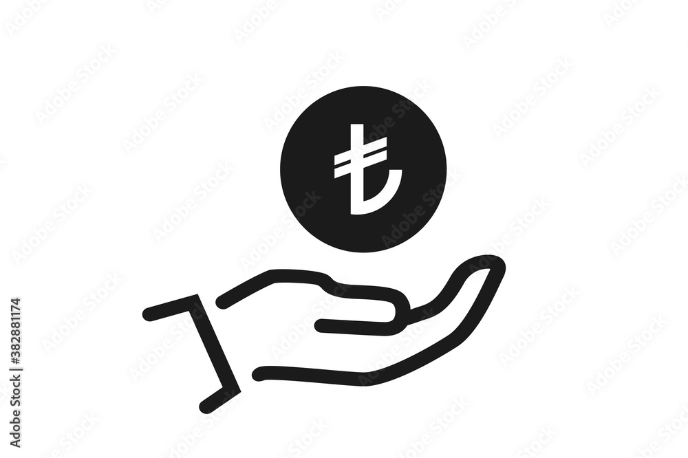 save money icon. turkish lira coin on hand. investment and finance symbol save money icon. turkish lira coin on hand. investment and finance symbol