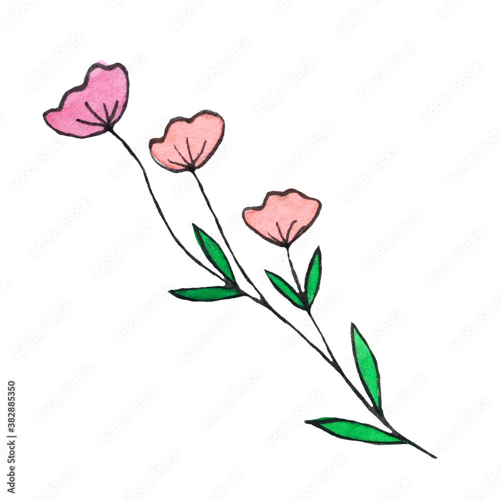 Watercolor illustration of an abstract flower. Element of floral design. Botanical image.