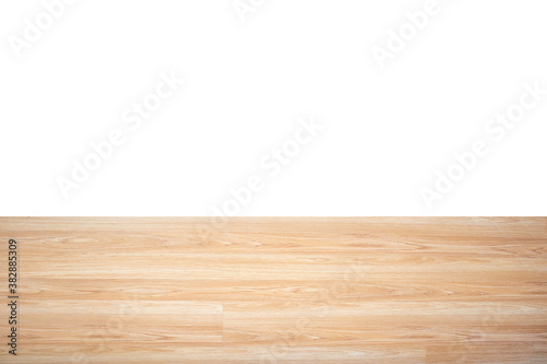 Empty wooden table isolated on white background, of free space for your copy and branding. Use as products display montage. - Image