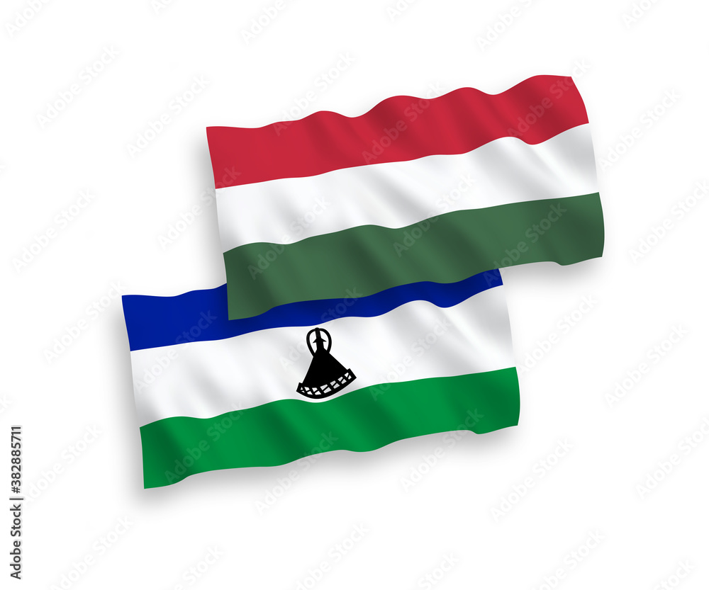 Flags of Lesotho and Hungary on a white background Flags of Lesotho and Hungary on a white background