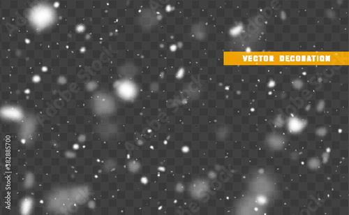 Falling white glare of snow isolated on transparent background. Texture winter snowflakes. Light effect white. vector illustration