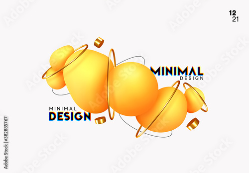 Modern minimal design with realistic 3d render objects. Abstract background. Art trend poster. Yellow soft orb. Vector illustration