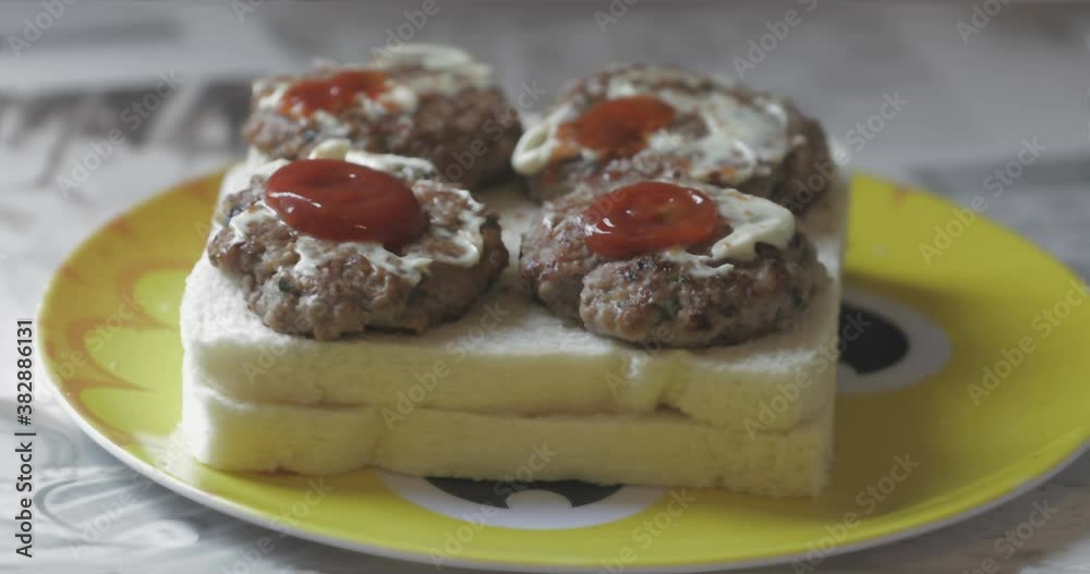 meatballs with ketchup and mayonnaise on sandwich meatballs with ketchup and mayonnaise on sandwich