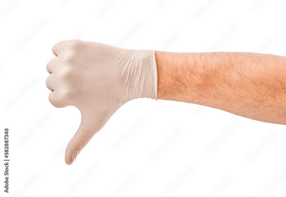 Male hand in white medical glove isolated on white background Male hand in white medical glove isolated on white background