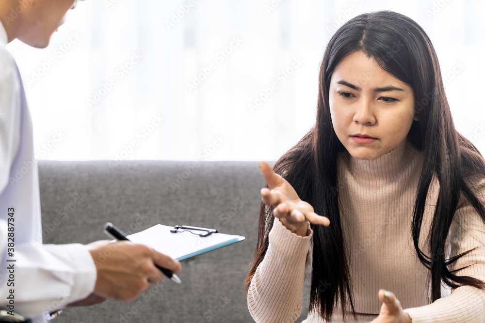 Portrait asian woman patient talking with mental health problem Portrait asian woman patient talking with mental health problem