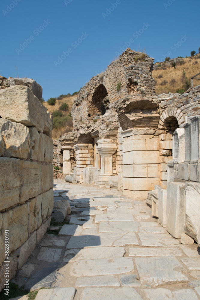 An ancient street of Ephesus. Ephesus, Turkey. An ancient street of Ephesus. Ephesus, Turkey.