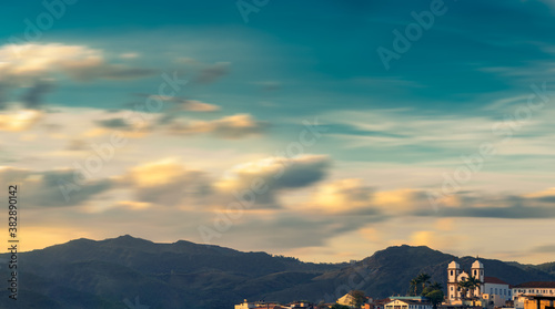 Panoramic view from Congonhas, MG, Brasil. Church and moutains with a lot of clouds as background © johnkennedy