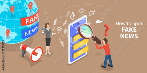 How to Spot Fake News. 3D Isometric Flat Vector Conceptual Illustration.