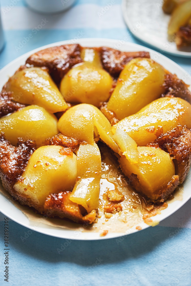 Pear tarte tatin. Upside down cake with caramel and pears. Pear tarte tatin. Upside down cake with caramel and pears.