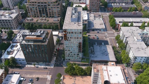 Portland Mayor's Apartment Building during BLM Protests in Portland Oregon photo