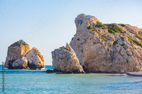 Island of Cyprus. Aphrodite's rock close-up. Petra Tou Romiou. Rocks in the Mediterranean sea. Sea cliff. Pathos. Kuklia. The beaches in Cyprus. Coast Of The Republic Of Cyprus.