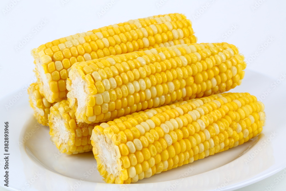 Sweet corn on a white plate