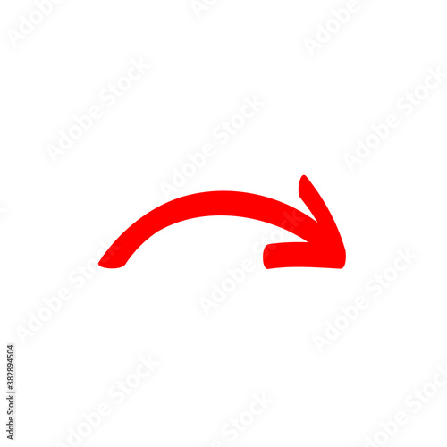 little red curved arrow sign, symbol and icon for business or website button decoration isolated on light background. Vector illustration