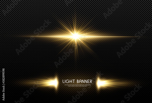 Shining golden stars isolated on black background. Effects, lens flare Light star gold png. Light sun gold png. Light flash gold png. Powder png.