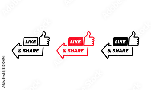 Like and share button set. Social media users. Vector EPS 10. Isolated on white background