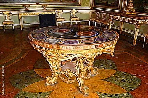 Digital painting representing a table in one of the royal palaces around Naples