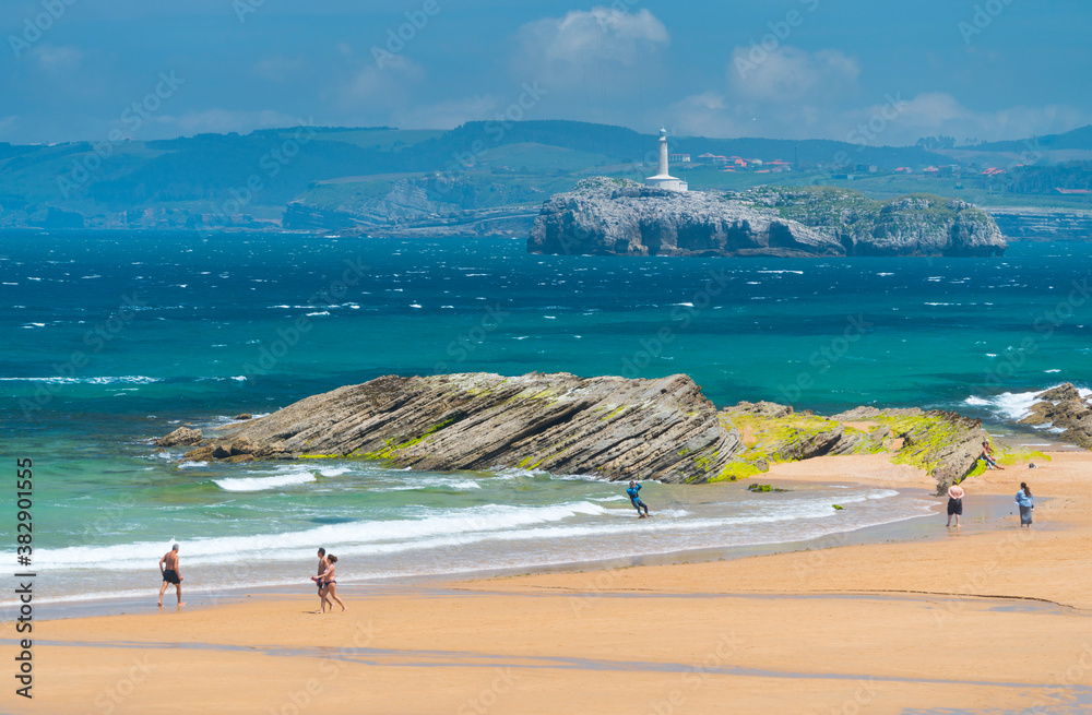 El Sardinero First Beach, Mouro Island, Santander, Cantabria, Spain, Europe  Stock Photo | Adobe Stock