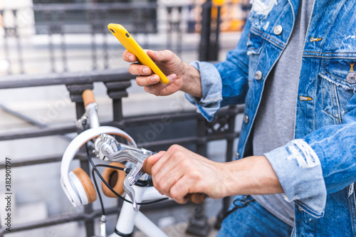 Close Up of Man Using Phone Outdoors.