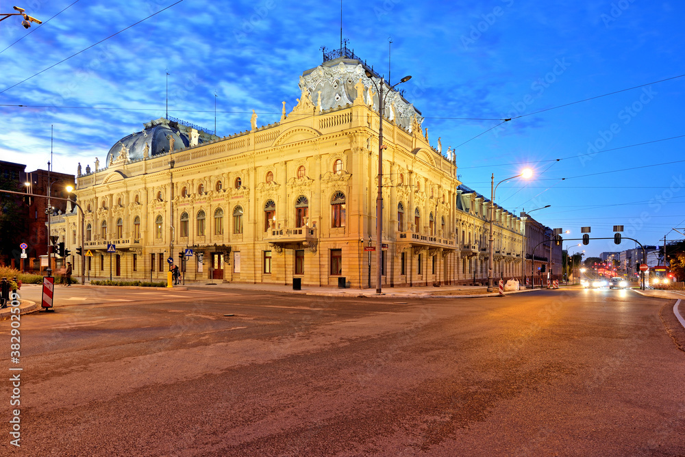 Łódź, Poland- view of the Poznański Palace.