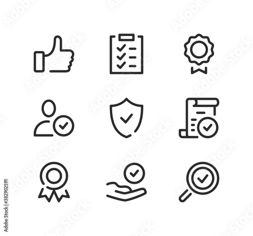 Quality control line icons set. Modern graphic design concepts, black stroke linear symbols, simple outline elements collection. Vector line icons