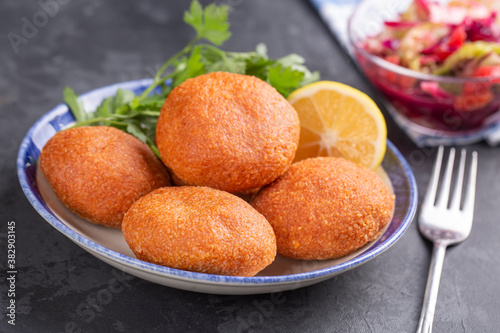 Traditional Turkish Food; Stuffed Meatballs, Turkish known as "icli kofte".