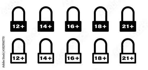 Flat linear design. Age limit conceptual signs set. Age restriction symbol for viewing or using content. Castle, indicating the age limit. Vector