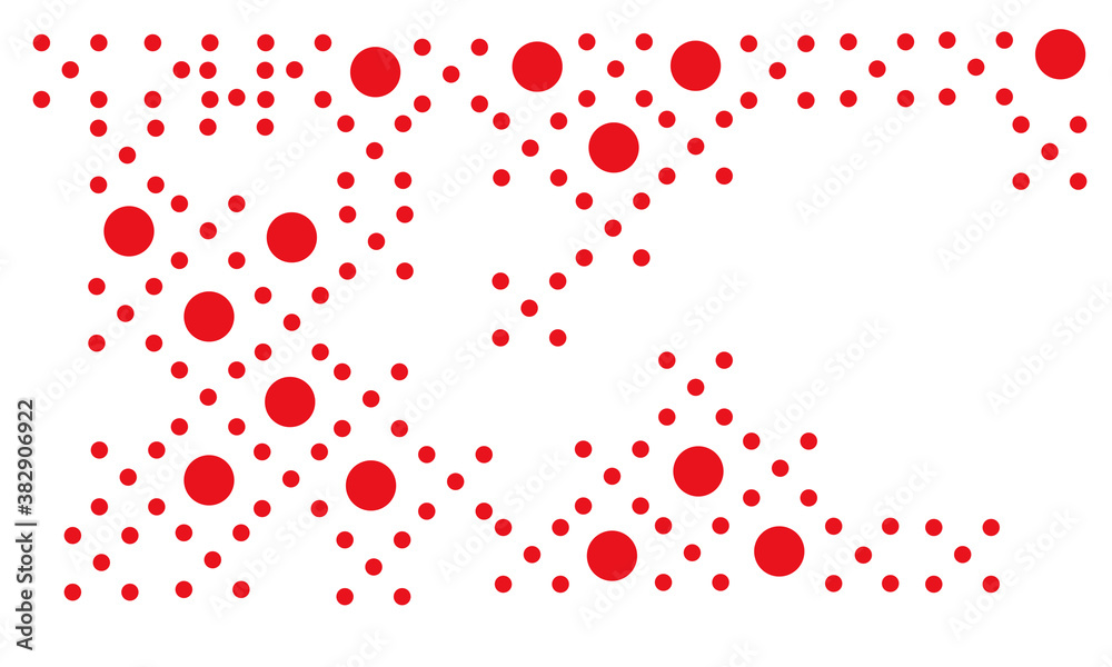 Red circles of different sizes joined in slant rows on a white background Red circles of different sizes joined in slant rows on a white background